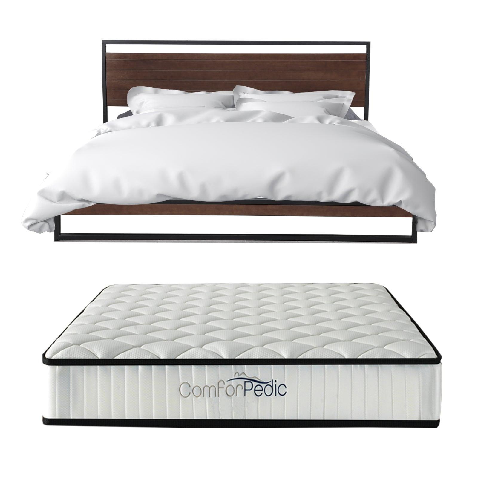 Azure Wood Bed Frame With Comforpedic Mattress Package Deal Bedroom Set - Queen - White Brown - John Cootes