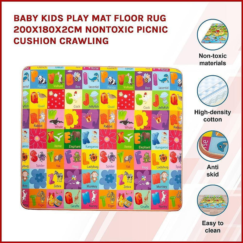 Baby Kids Play Mat Floor Rug 200x180x2CM Nontoxic Picnic Cushion Crawling - John Cootes
