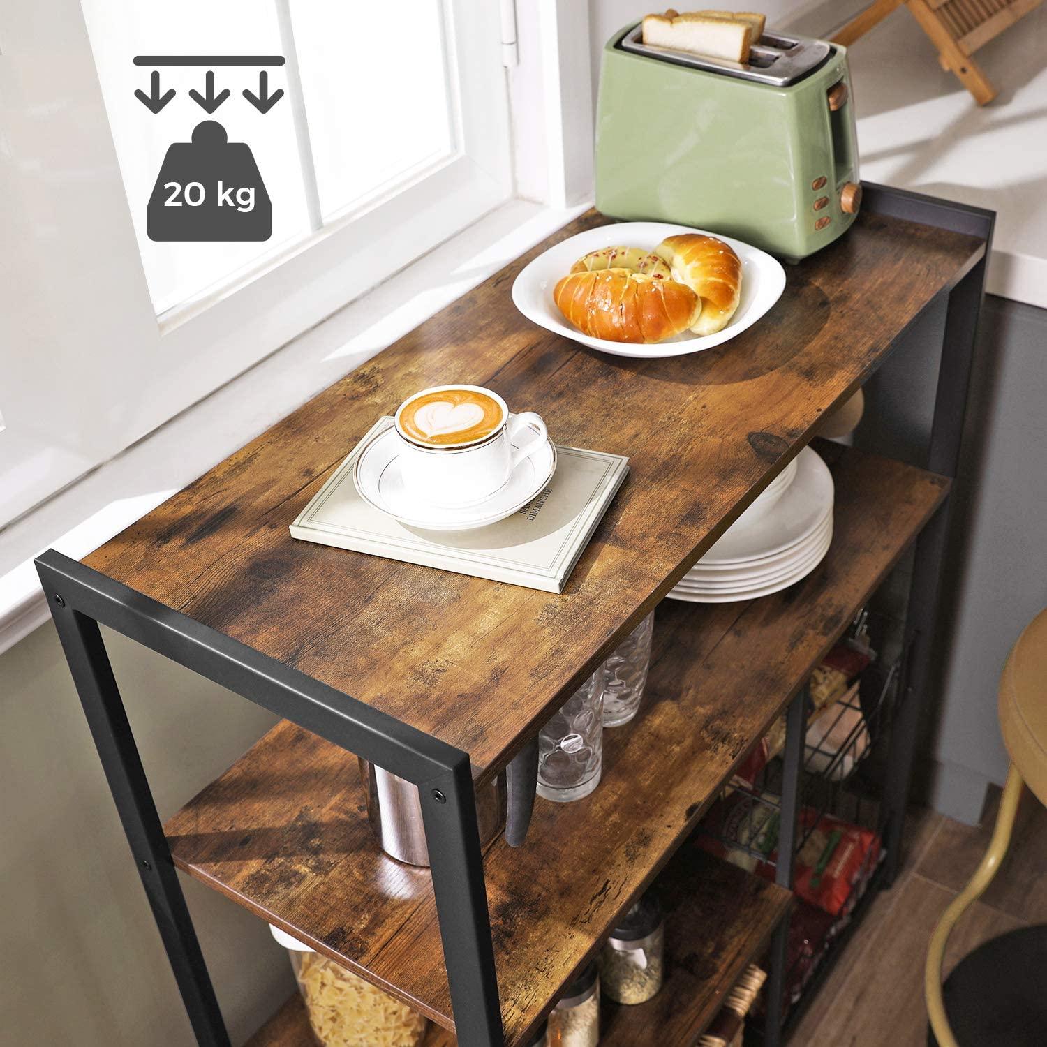 Baker's Rack with 2 Metal Mesh Baskets, Shelves and Hooks, 80 x 35 x 95 cm, Industrial Style, Rustic Brown - John Cootes