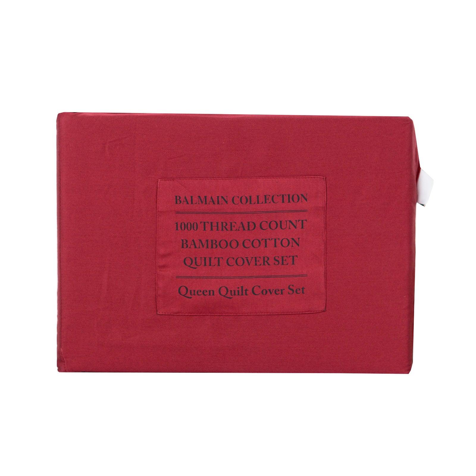 Balmain 1000 Thread Count Hotel Grade Bamboo Cotton Quilt Cover Pillowcases Set - Queen - Bordeaux - John Cootes