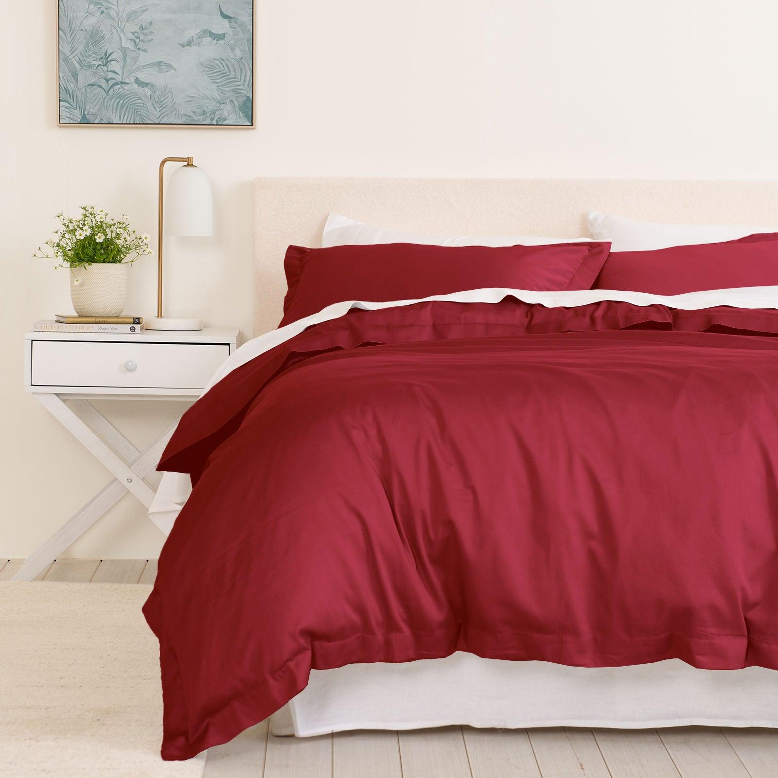 Balmain 1000 Thread Count Hotel Grade Bamboo Cotton Quilt Cover Pillowcases Set - Queen - Bordeaux - John Cootes