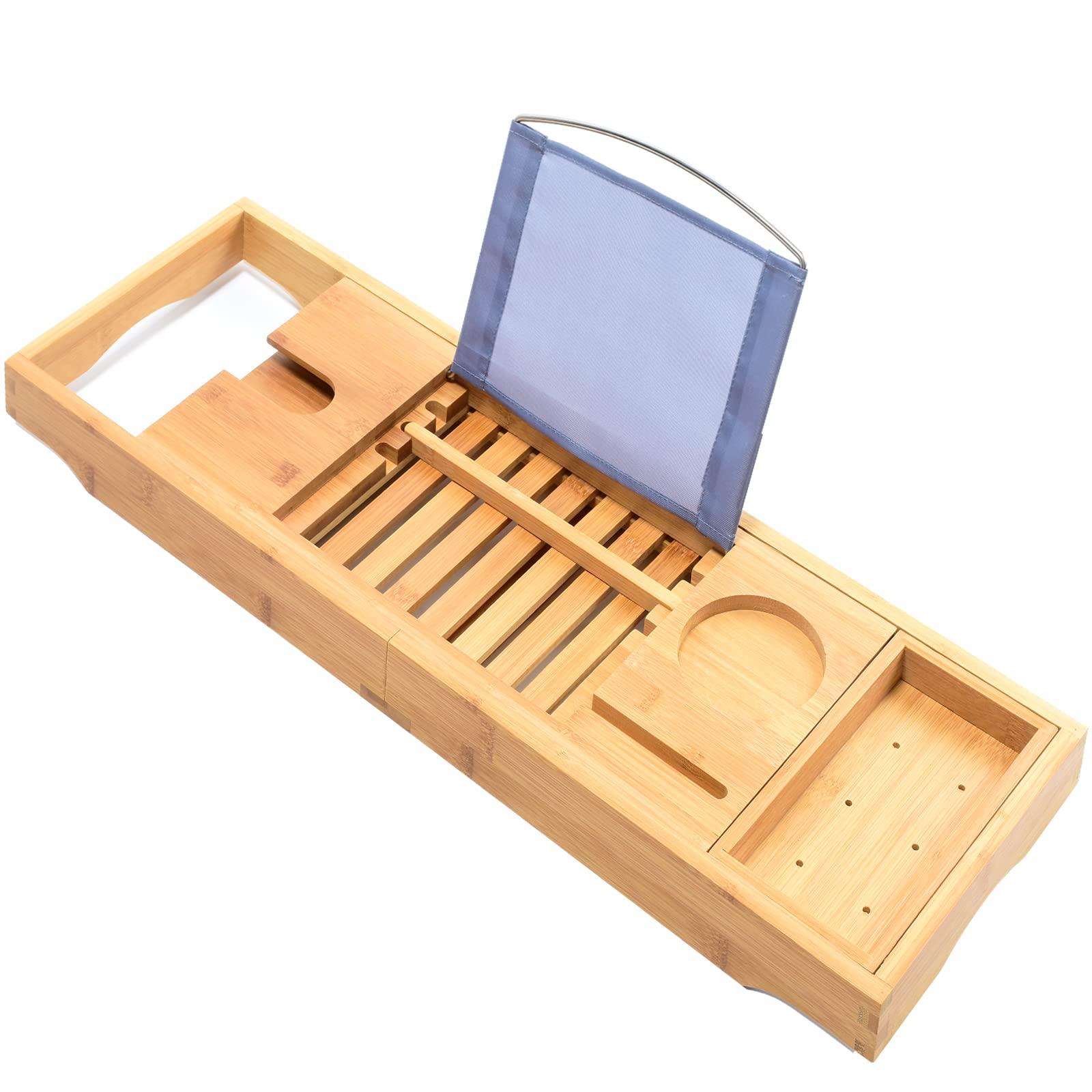 Bamboo Bathtub Bath tub Tray Table Caddy Tray Cellphone,Book,Tray Wineglass Holder - John Cootes