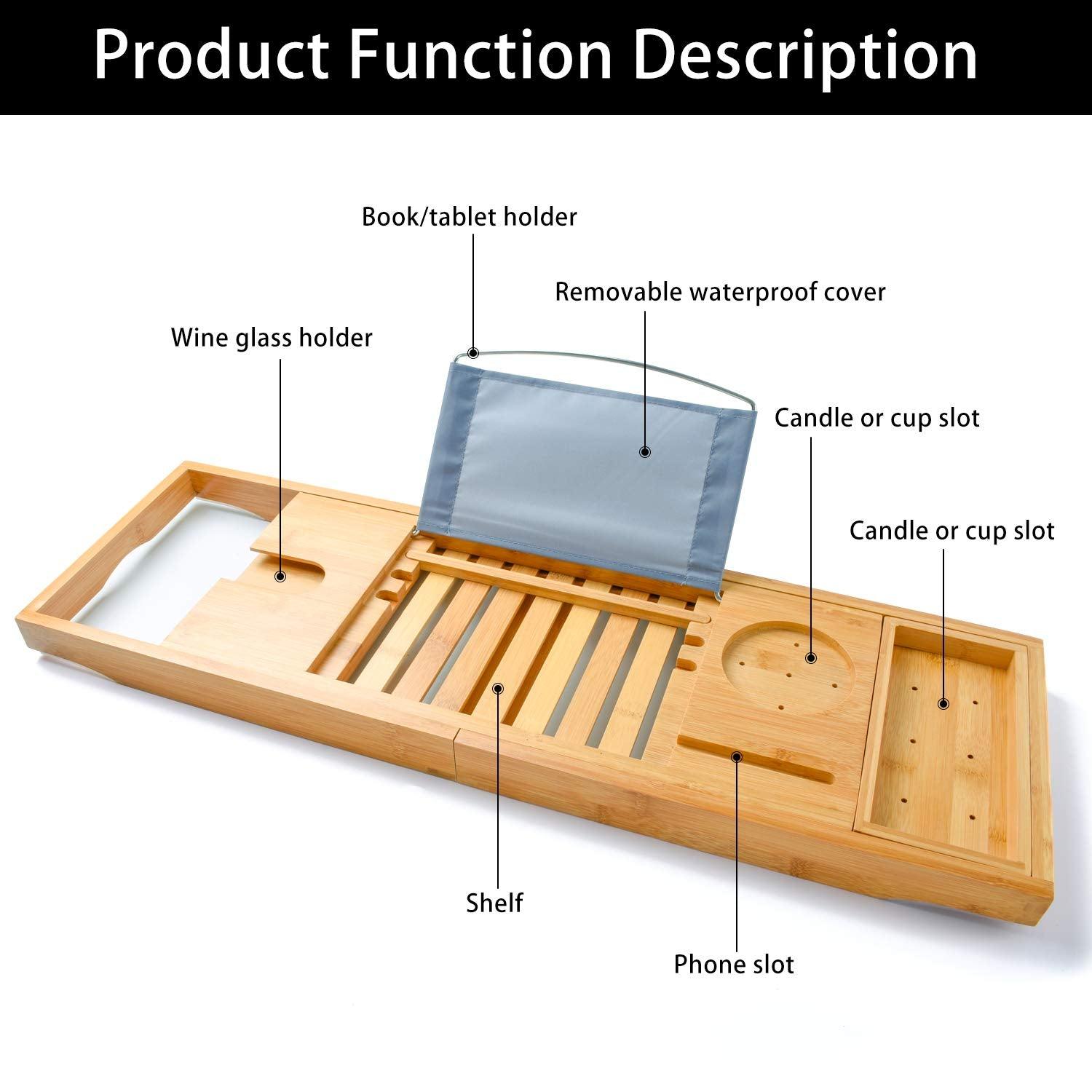 Bamboo Bathtub Bath tub Tray Table Caddy Tray Cellphone,Book,Tray Wineglass Holder - John Cootes