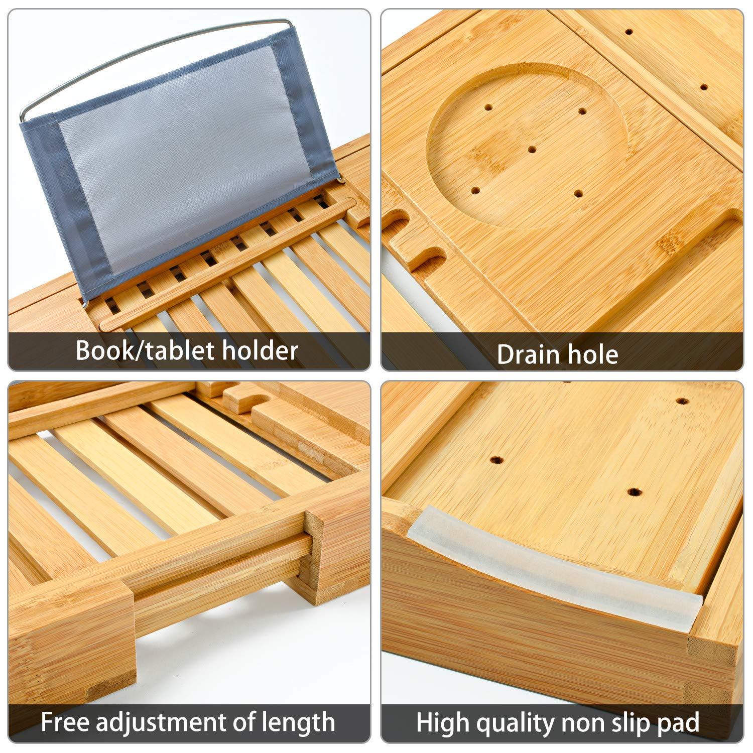 Bamboo Bathtub Bath tub Tray Table Caddy Tray Cellphone,Book,Tray Wineglass Holder - John Cootes