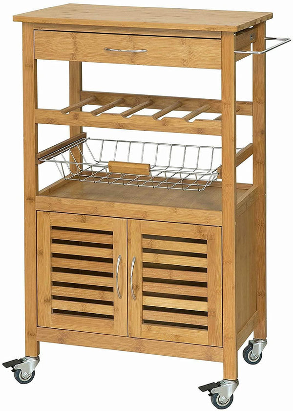 Bamboo Kitchen Storage Trolley with Wine Rack - John Cootes