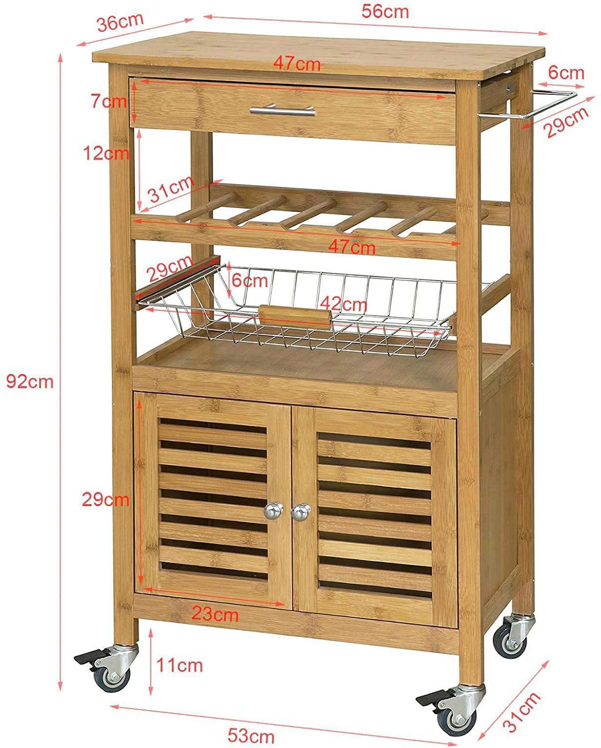 Bamboo Kitchen Storage Trolley with Wine Rack - John Cootes