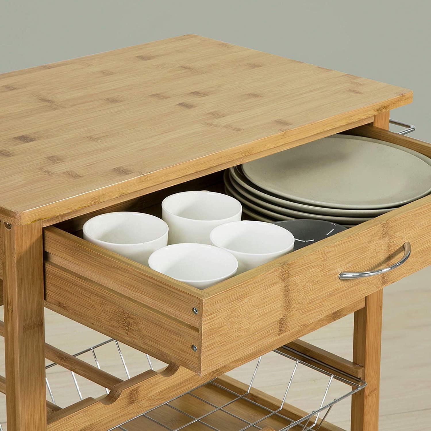 Bamboo Kitchen Storage Trolley with Wine Rack - John Cootes