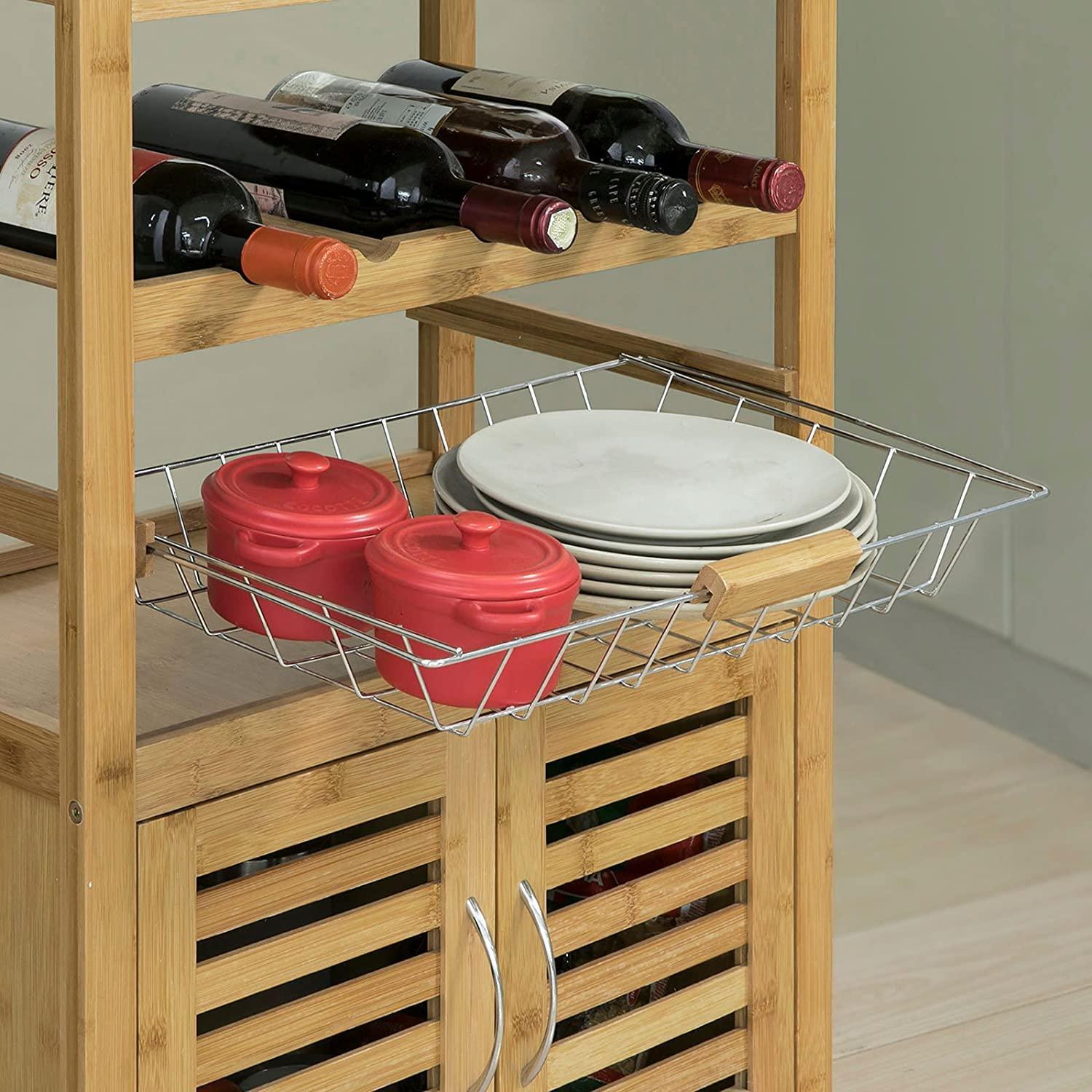 Bamboo Kitchen Storage Trolley with Wine Rack - John Cootes