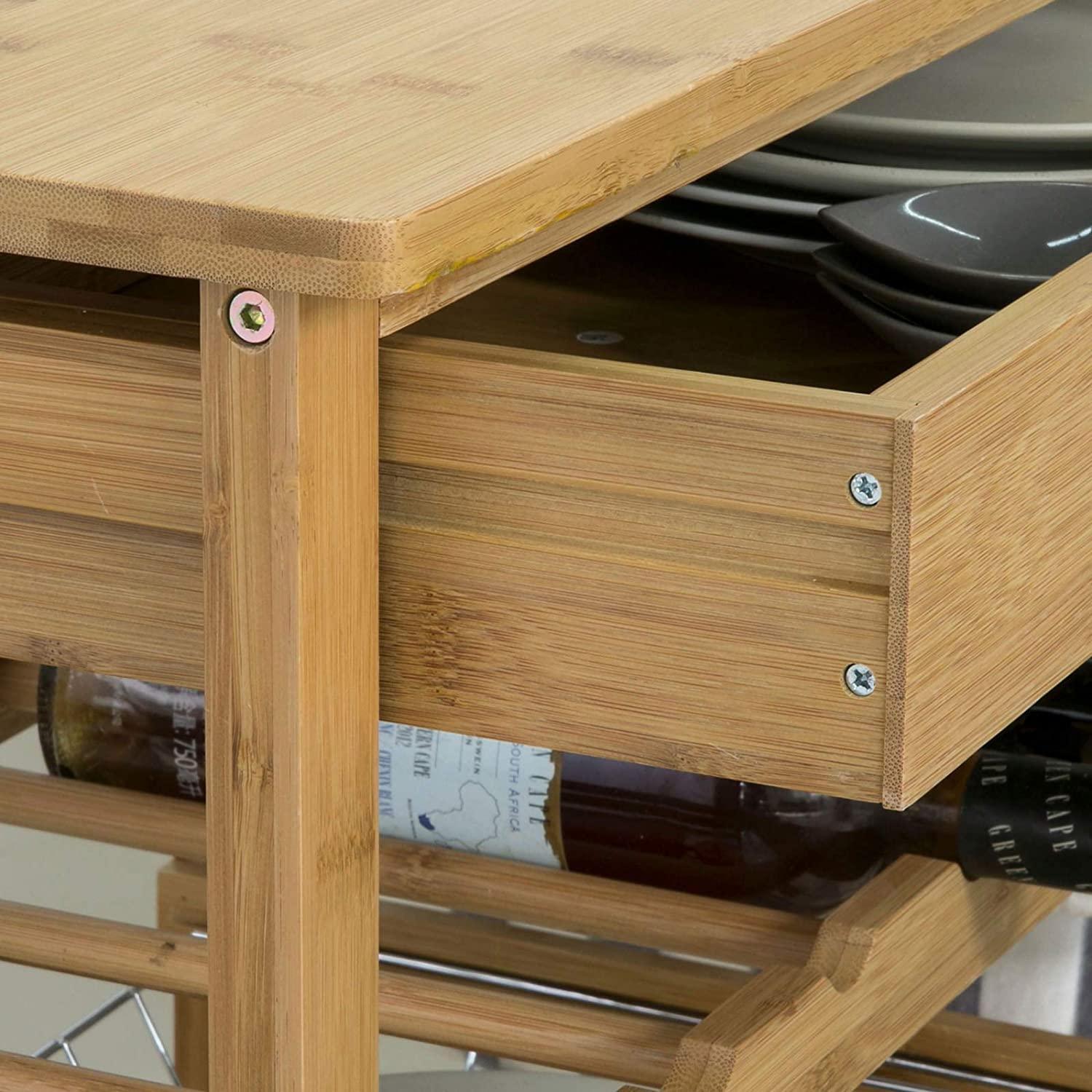 Bamboo Kitchen Storage Trolley with Wine Rack - John Cootes