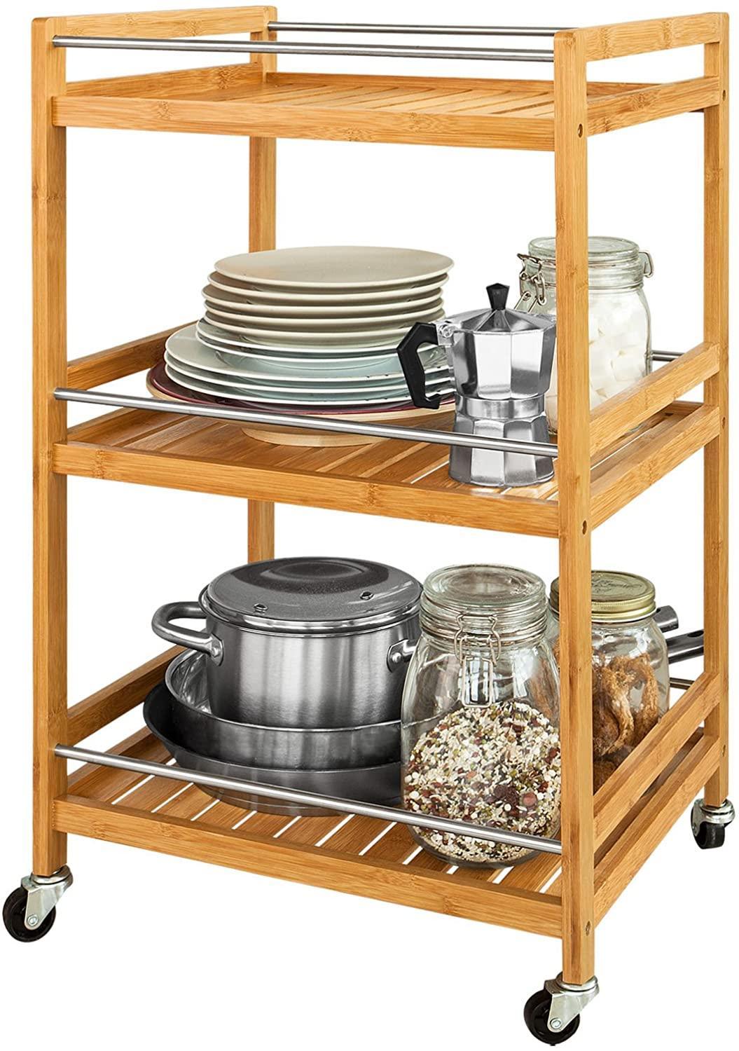 Bamboo Kitchen Trolley 3 Tier Storage Cart - John Cootes