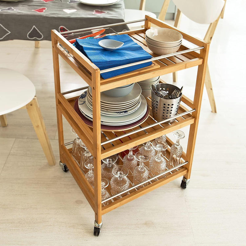 Bamboo Kitchen Trolley 3 Tier Storage Cart - John Cootes