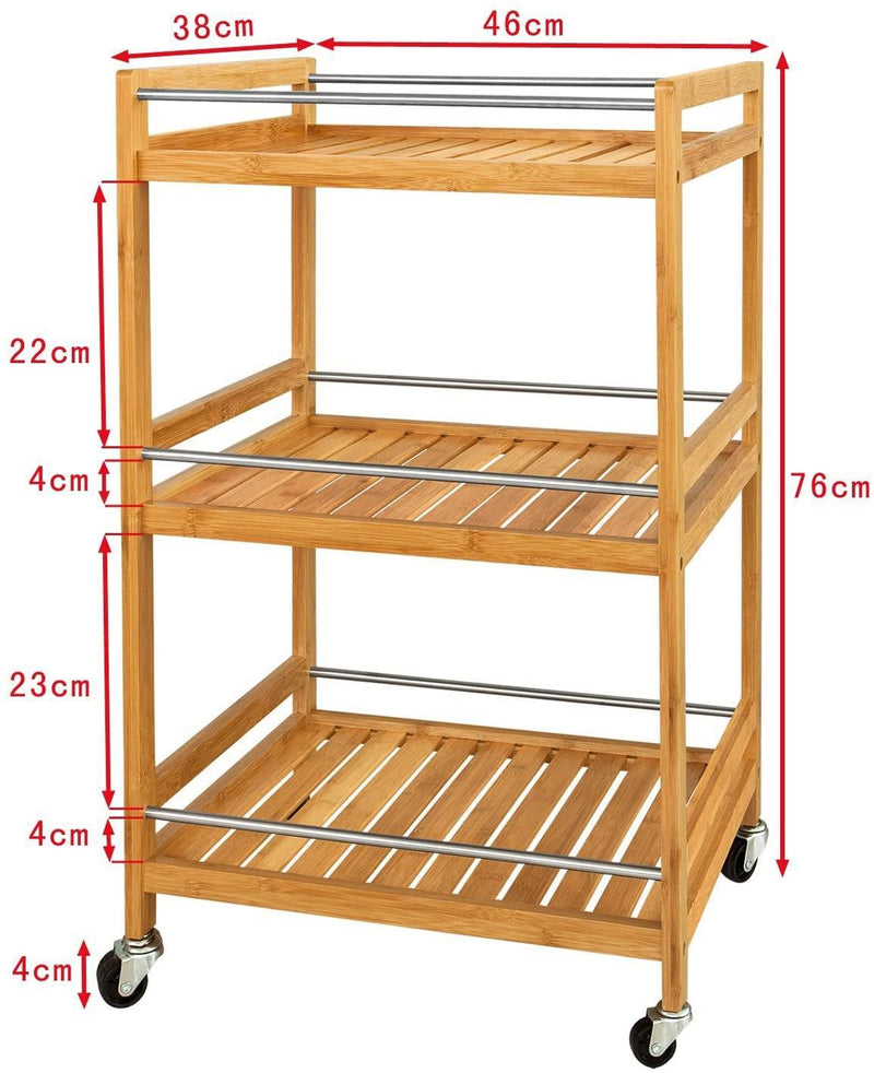 Bamboo Kitchen Trolley 3 Tier Storage Cart - John Cootes