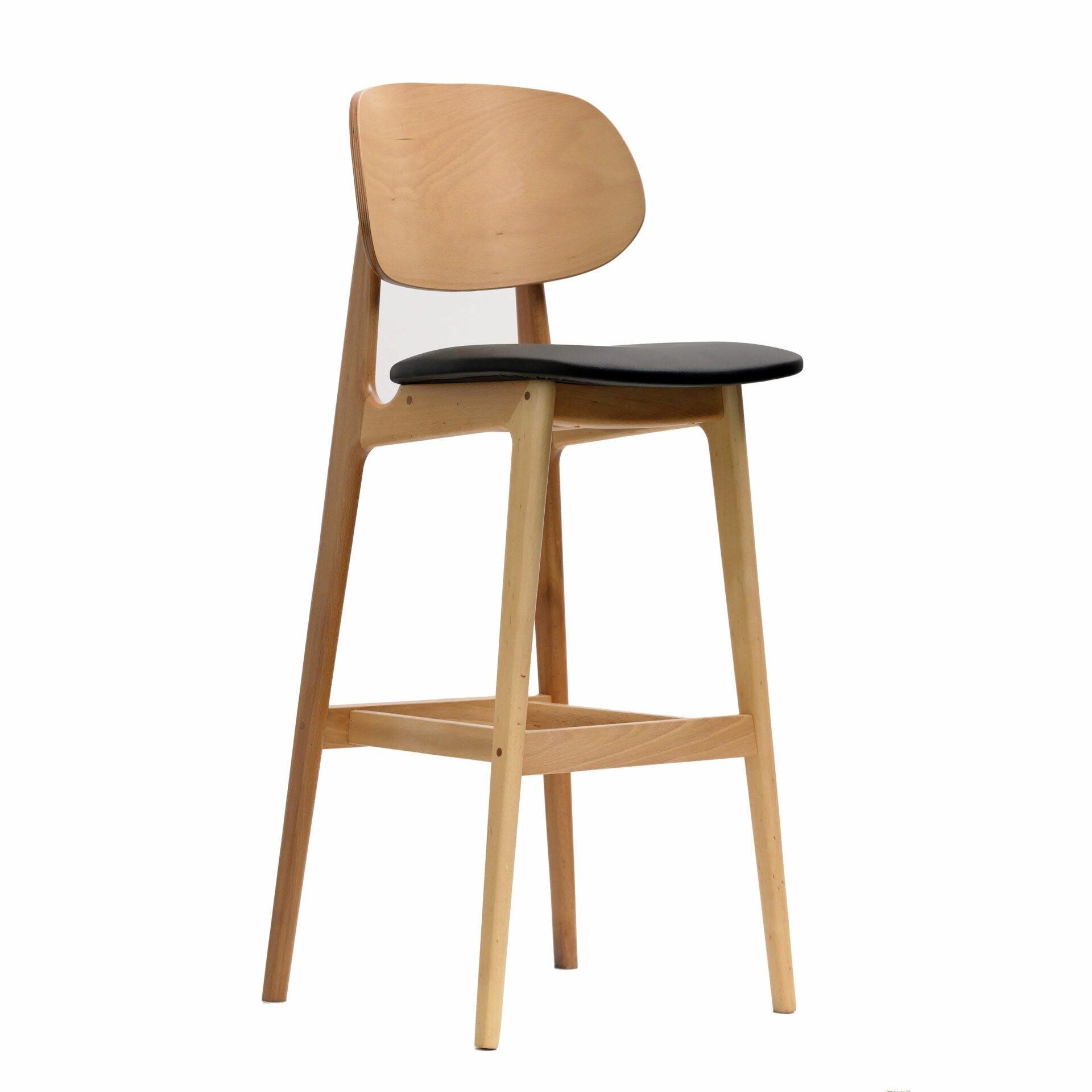 Ban Barstool - Black Dolaro Vinyl Seat - Trojan Oak Frame - John Cootes