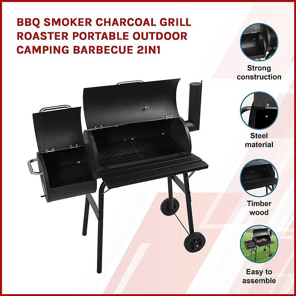 BBQ Smoker Charcoal Grill Roaster Portable Outdoor Camping Barbecue 2in1 - John Cootes