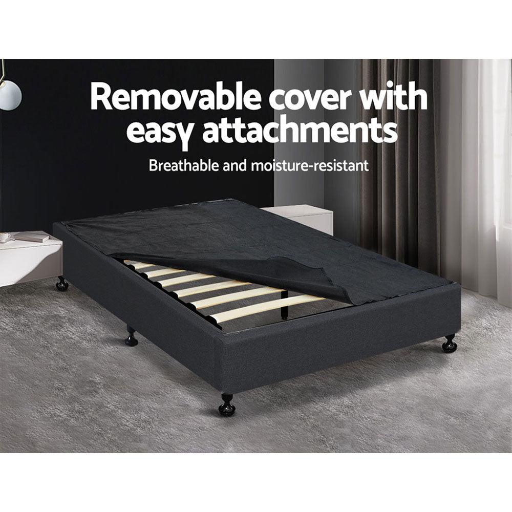 Bed Frame Base King Single Size Mattress Platform Foundation Wooden Fabric Charcoal TOMI - John Cootes