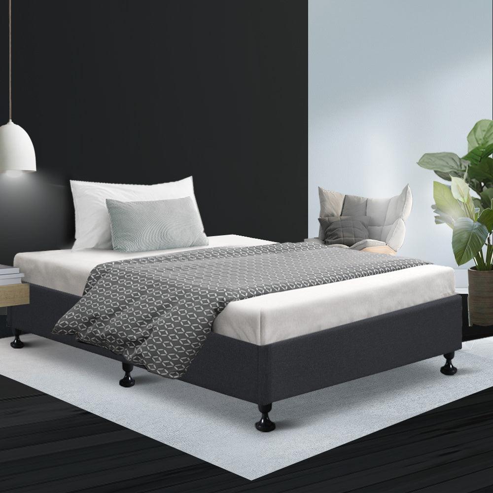 Bed Frame Base King Single Size Mattress Platform Foundation Wooden Fabric Charcoal TOMI - John Cootes