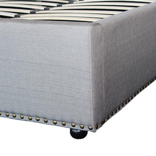Bed Frame King Size in Grey Fabric Upholstered French Provincial High Bedhead - John Cootes