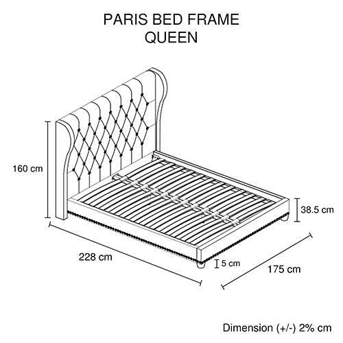 Bed Frame Queen Size in Beige Fabric Upholstered French Provincial High Bedhead - John Cootes