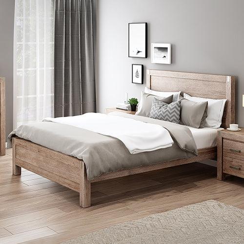 Bed Frame Single Size in Solid Wood Veneered Acacia Bedroom Timber Slat in Oak - John Cootes