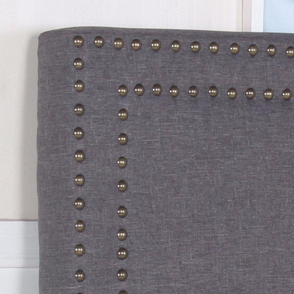 Bed Head Queen Charcoal Headboard Upholstery Fabric Studded Buttons - John Cootes