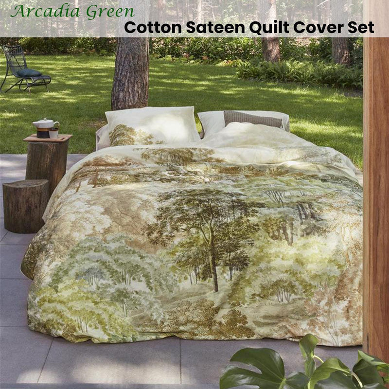 Bedding House Arcadia Green Cotton Sateen Quilt Cover Set King - John Cootes