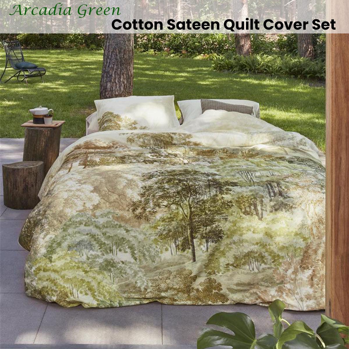 Bedding House Arcadia Green Cotton Sateen Quilt Cover Set Queen - John Cootes