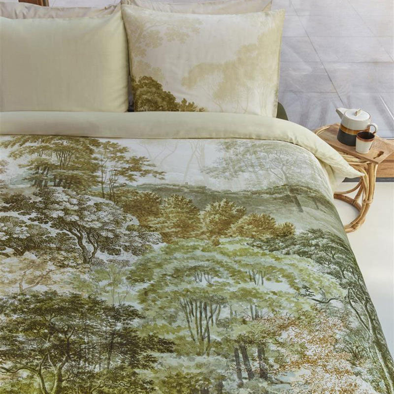 Bedding House Arcadia Green Cotton Sateen Quilt Cover Set Queen - John Cootes