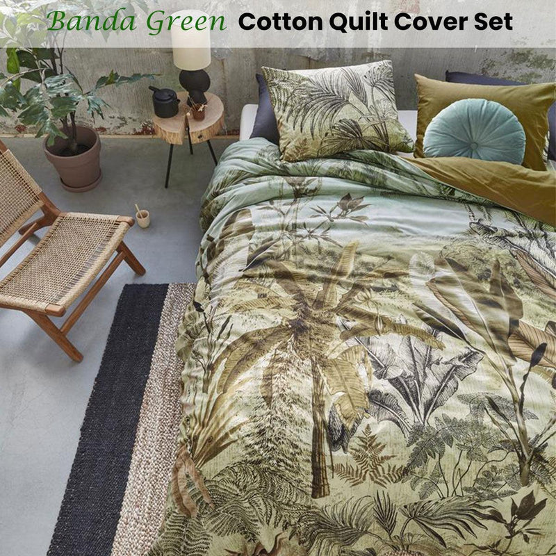 Bedding House Banda Green Cotton Quilt Cover Set Queen - John Cootes