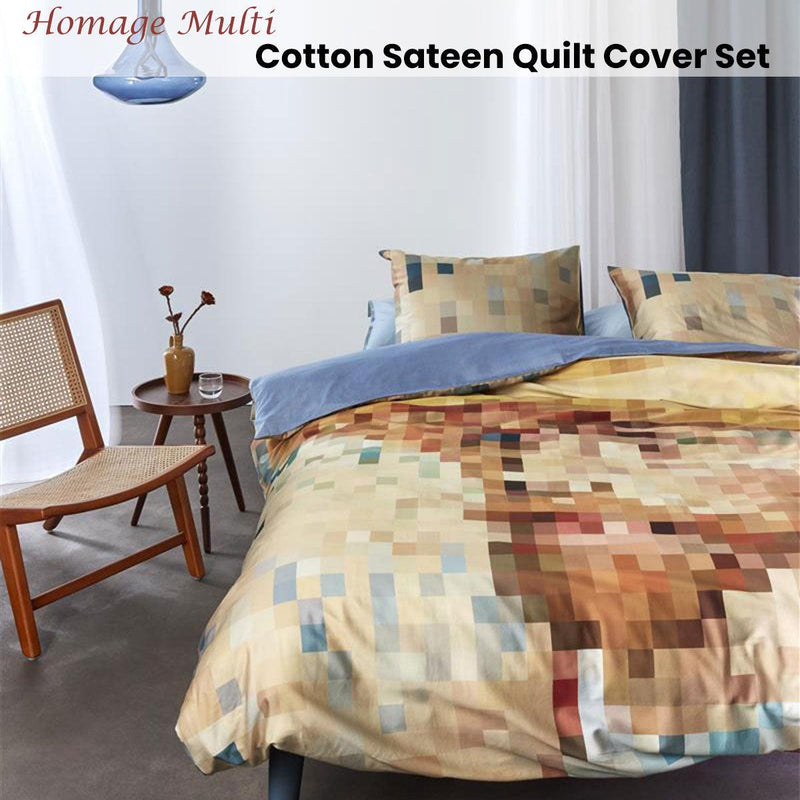 Bedding House Homage Multi Cotton Sateen Quilt Cover Set Queen - John Cootes