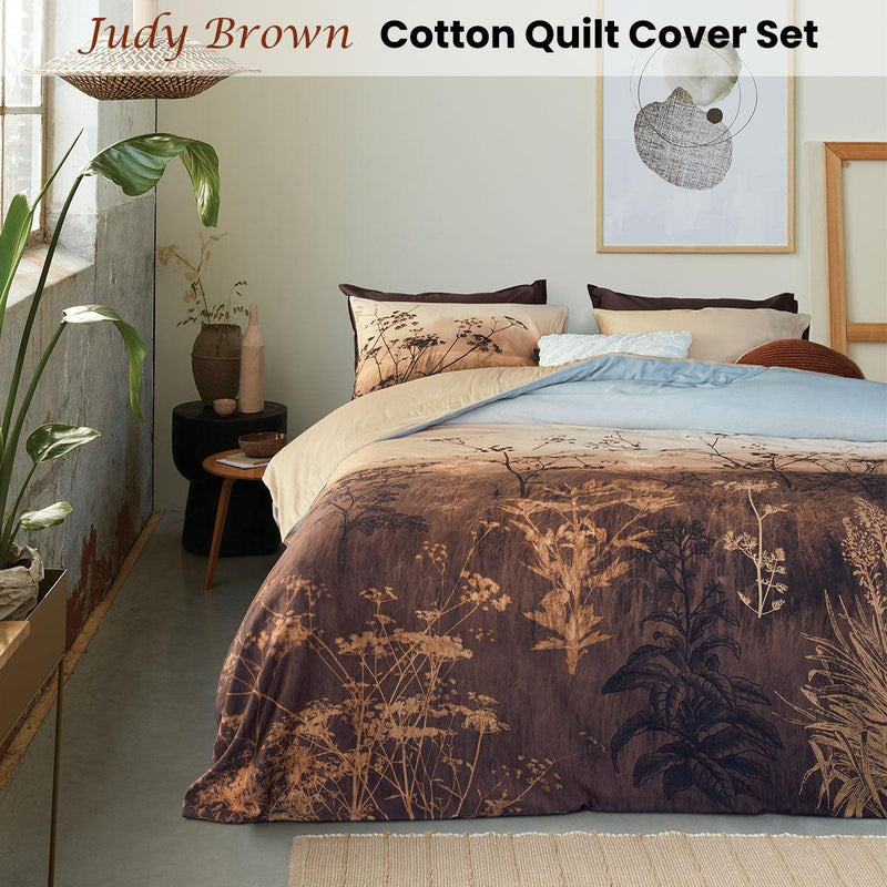 Bedding House Judy Brown Cotton Quilt Cover Set King - John Cootes