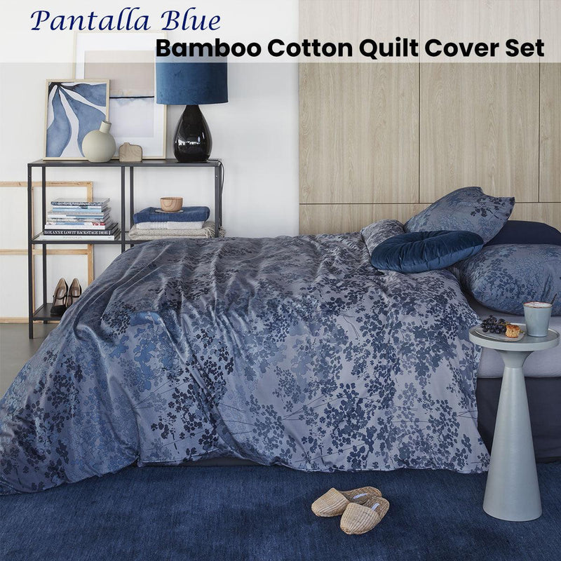 Bedding House Pantalla Blue Bamboo Cotton Quilt Cover Set Queen - John Cootes