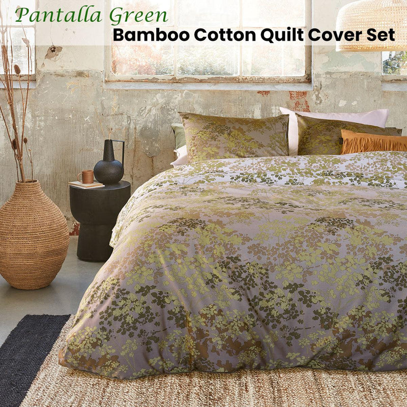 Bedding House Pantalla Green Bamboo Cotton Quilt Cover Set Queen - John Cootes