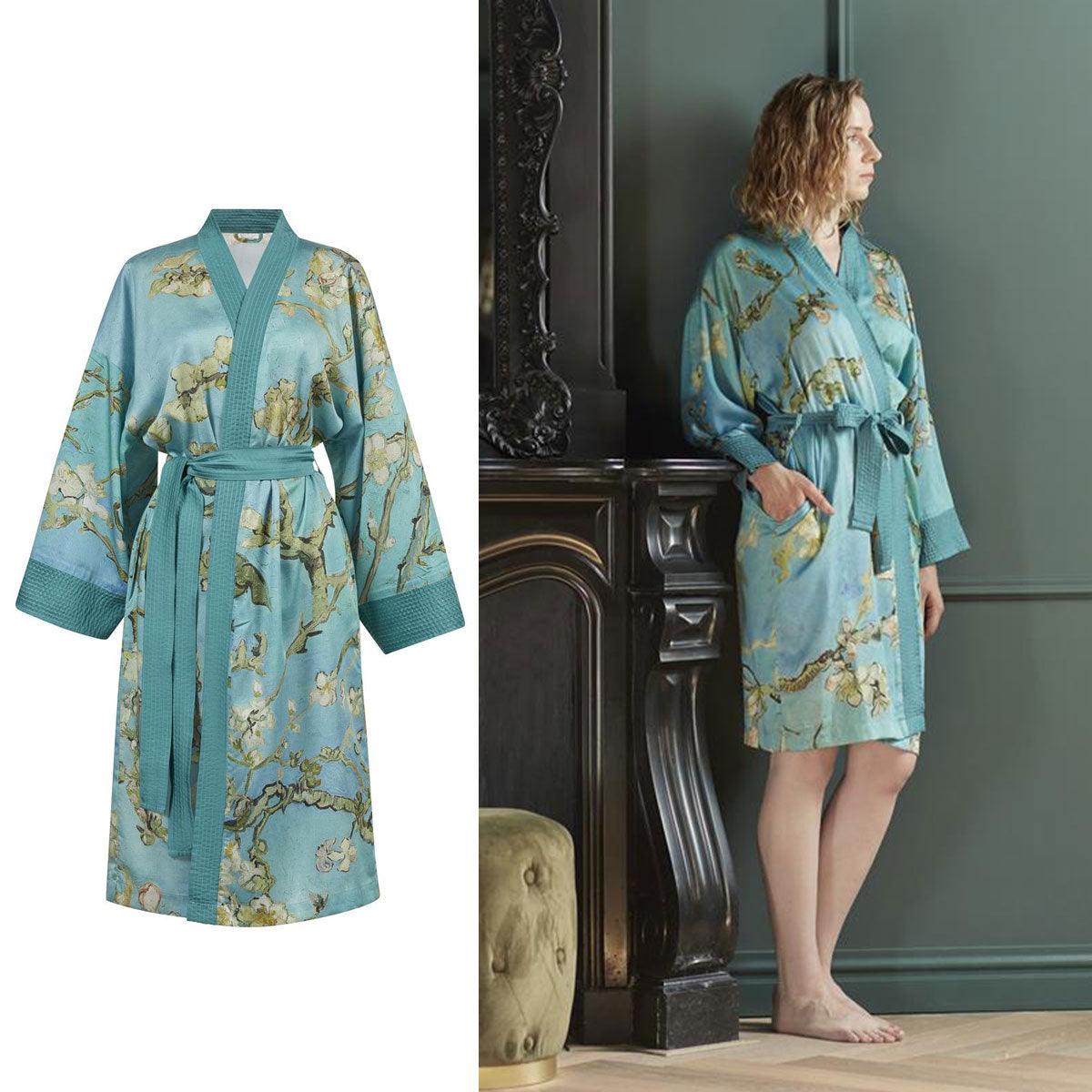 Bedding House Van Gogh Almond Blossom Blue Kimono Bath Robe Small/Medium - John Cootes