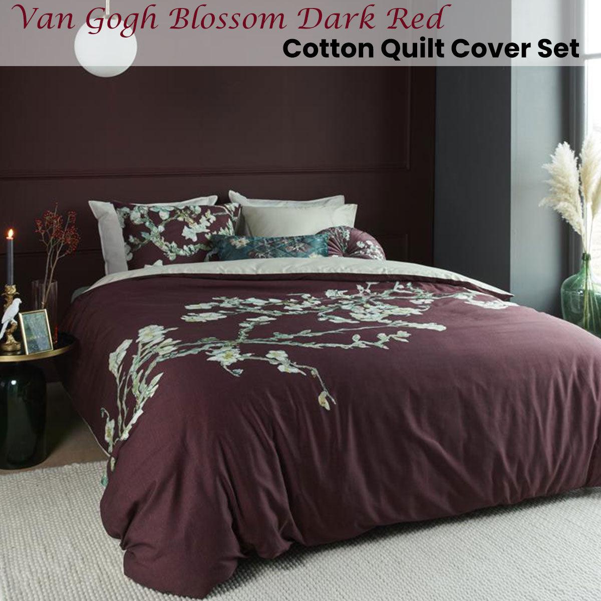 Bedding House Van Gogh Blossom Dark Red Cotton Quilt Cover Set King - John Cootes