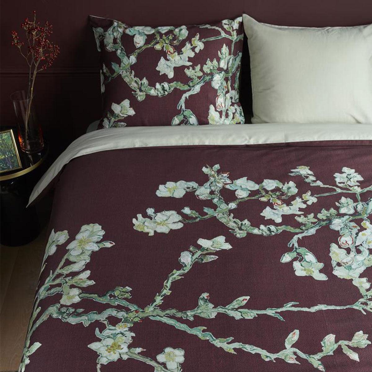 Bedding House Van Gogh Blossom Dark Red Cotton Quilt Cover Set King - John Cootes