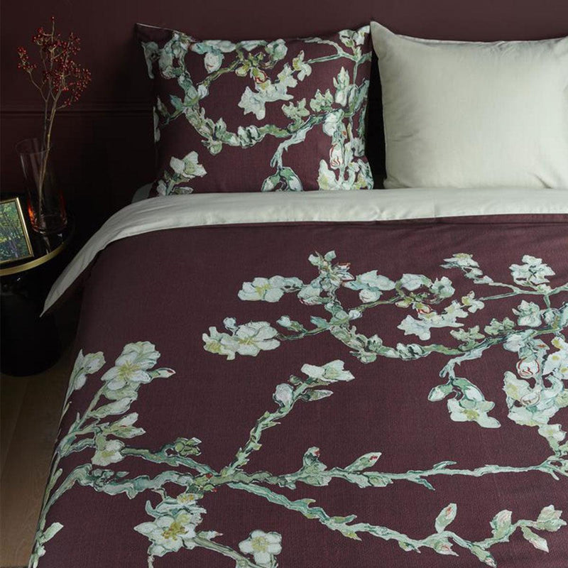 Bedding House Van Gogh Blossom Dark Red Cotton Quilt Cover Set Queen - John Cootes
