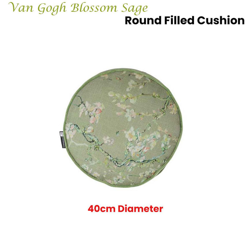 Bedding House Van Gogh Blossom Sage Round Filled Cushion 40cm Diameter - John Cootes