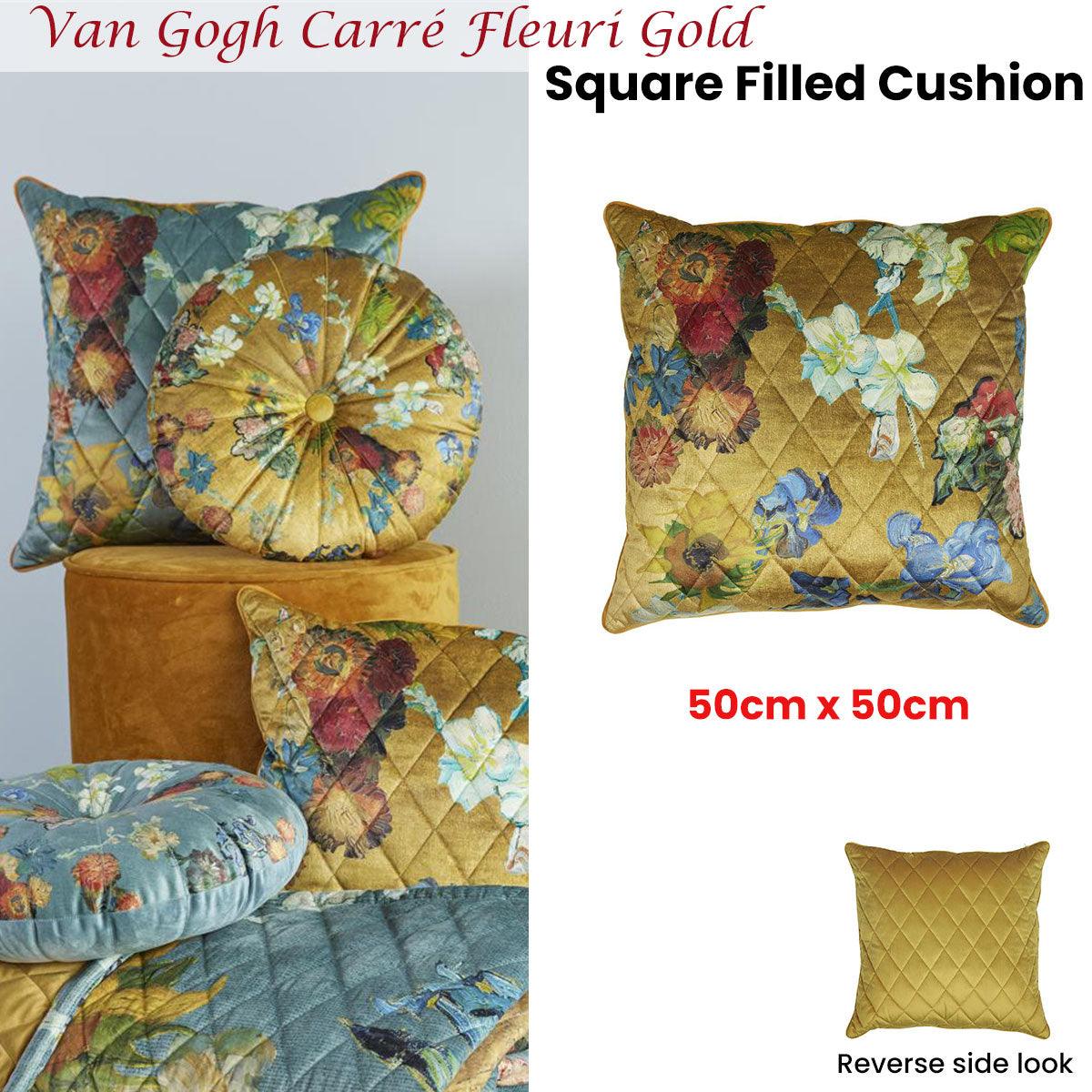 Bedding House Van Gogh Carr� Fleuri Gold Square Filled Cushion 50cm x 50cm - John Cootes