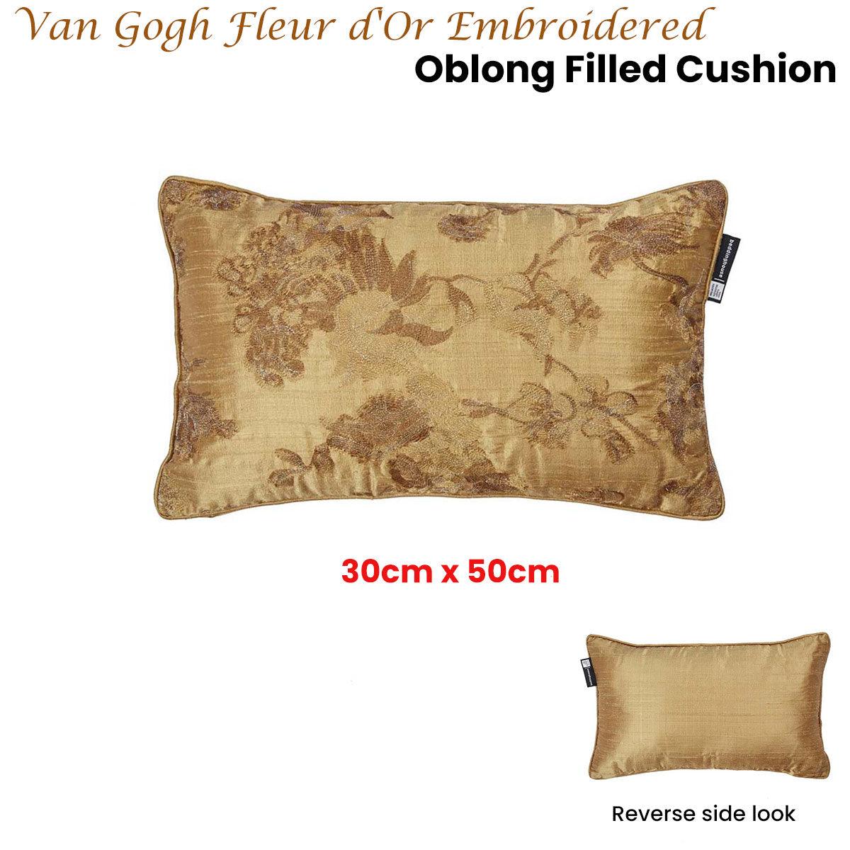 Bedding House Van Gogh Fleur d'Or Embroidered Oblong Filled Cushion 30cm x 50cm - John Cootes