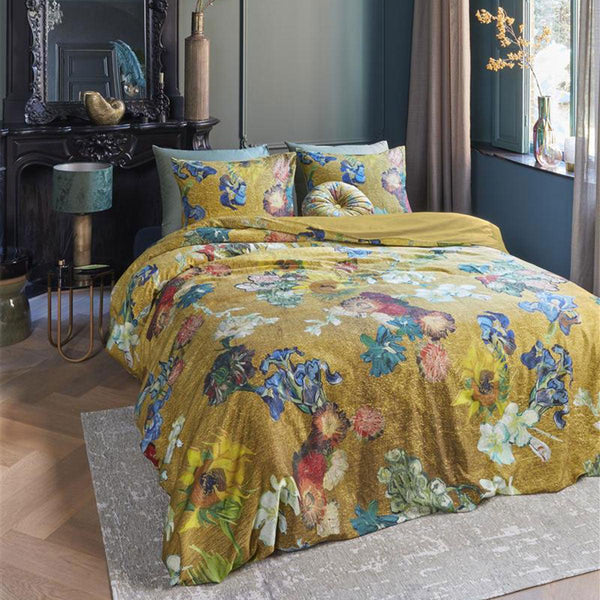 Bedding House Van Gogh Partout des Fleurs Gold Cotton Sateen Quilt Cover Set Queen - John Cootes