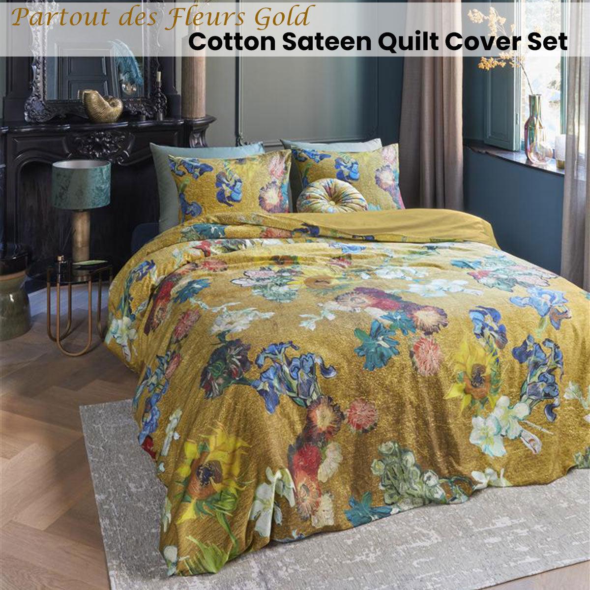 Bedding House Van Gogh Partout des Fleurs Gold Cotton Sateen Quilt Cover Set Queen - John Cootes