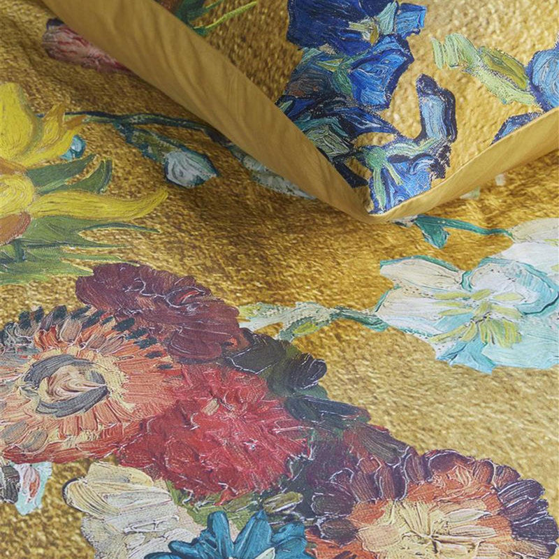 Bedding House Van Gogh Partout des Fleurs Gold Cotton Sateen Quilt Cover Set Queen - John Cootes