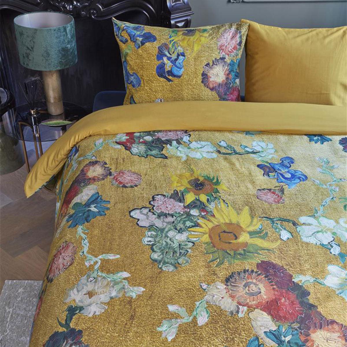 Bedding House Van Gogh Partout des Fleurs Gold Cotton Sateen Quilt Cover Set Queen - John Cootes