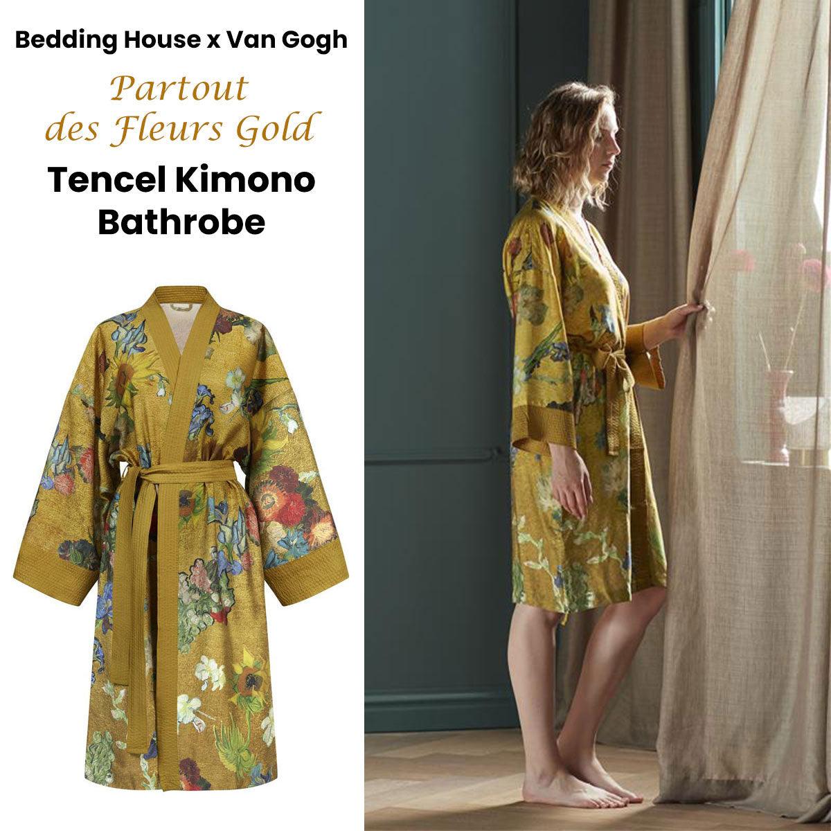 Bedding House Van Gogh Partout des Fleurs Gold Kimono Bath Robe Large/Extra Large - John Cootes