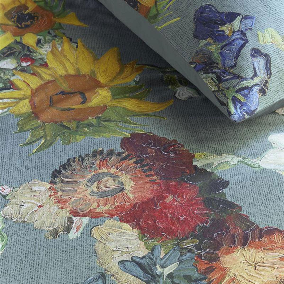 Bedding House Van Gogh Partout des Fleurs Green Cotton Sateen Quilt Cover Set King - John Cootes