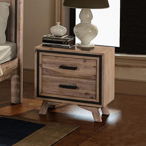 Bedside Table 2 drawer Night Stand with Solid Acacia Storage in Sliver Brush Colour - John Cootes