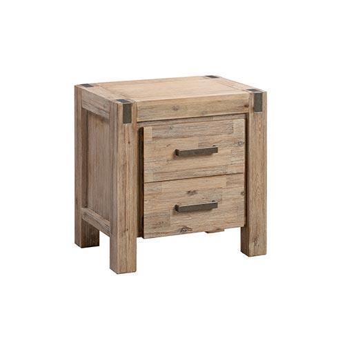 Bedside Table 2 drawers Night Stand in Solid Acacia Wood Oak Colour - John Cootes