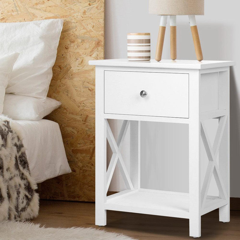 Bedside Table Coffee Side Cabinet Drawer Wooden White - John Cootes