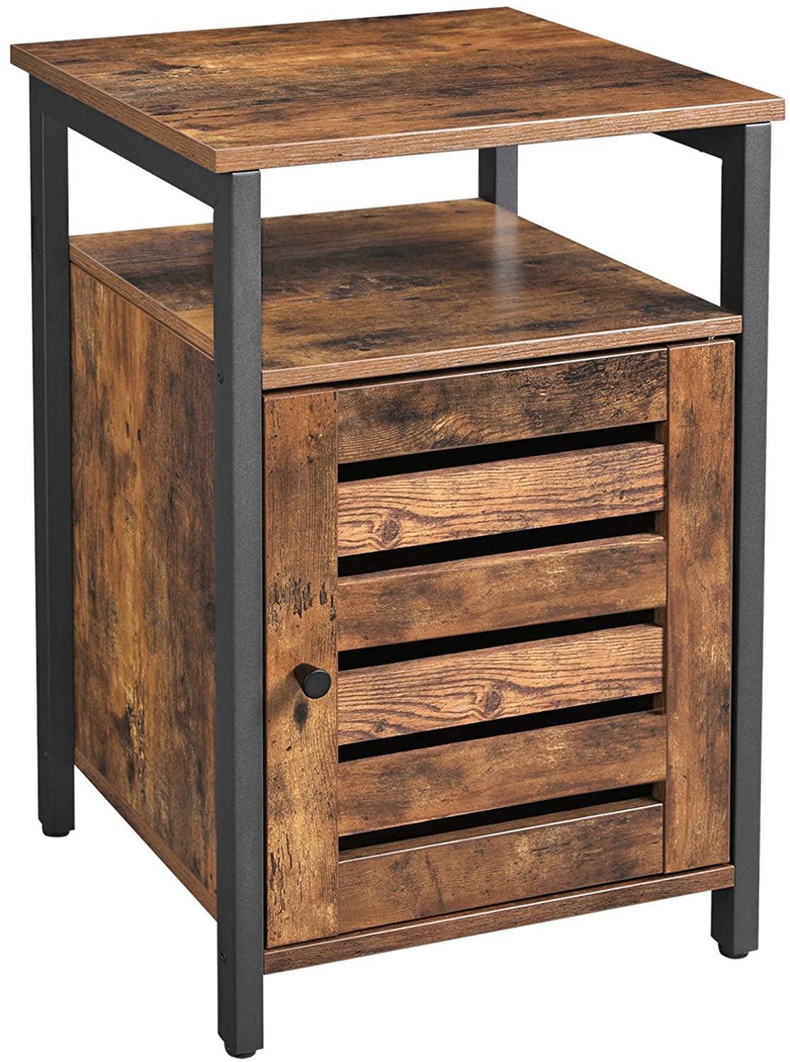 Bedside Table with 2 Adjustable Shelves Steel Frame 40 x 40 x 60 cm Rustic Brown and Black - John Cootes