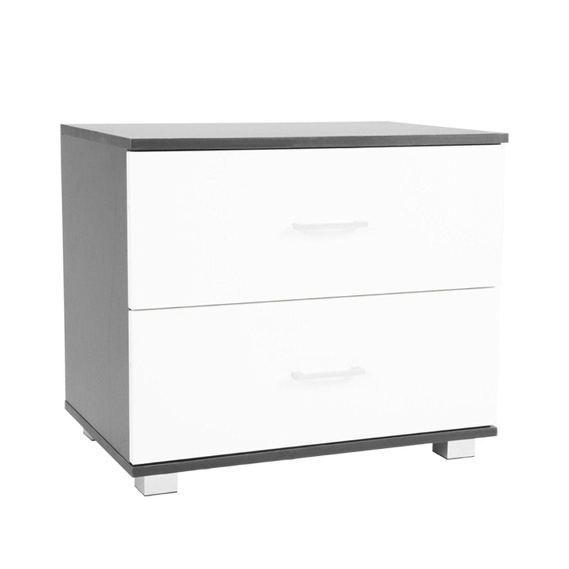 Bedside Table with Drawers MDF - Black White - John Cootes